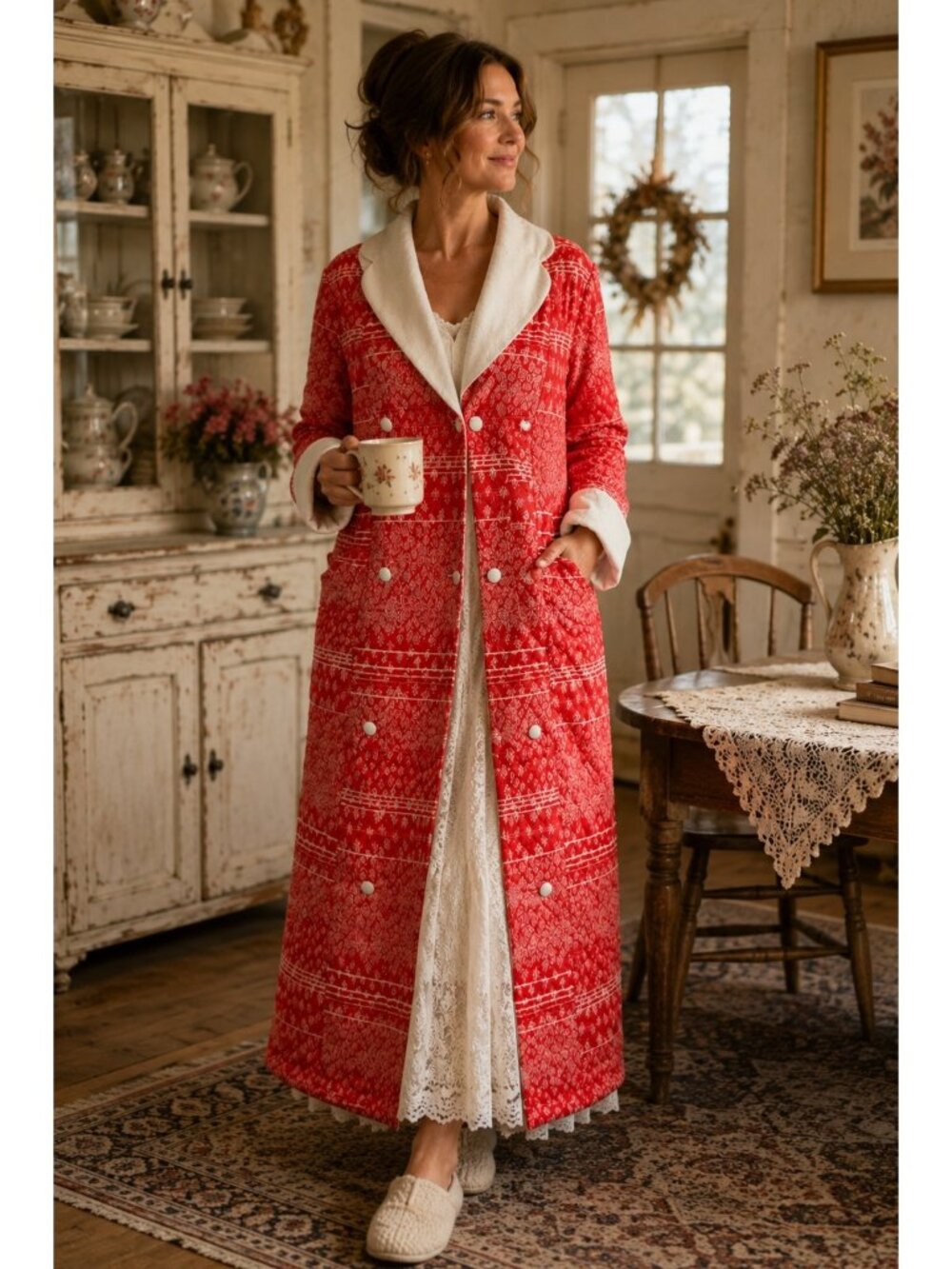 Prairie Romance Vintage Sears At Home Wear Quilted Hostess Coat Duster Housecoat